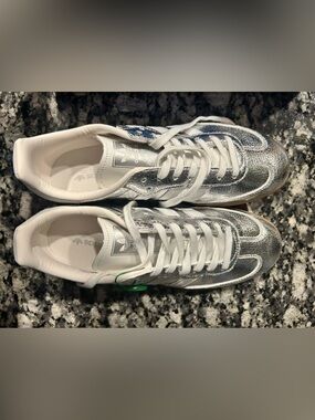 adidas Women Silver White Metallic Leather Sneakers